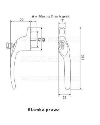 Klamka okienna Prawa z kluczykiem Titon MSC - chrom satyn, do okien z drewna, PVC-U i aluminium