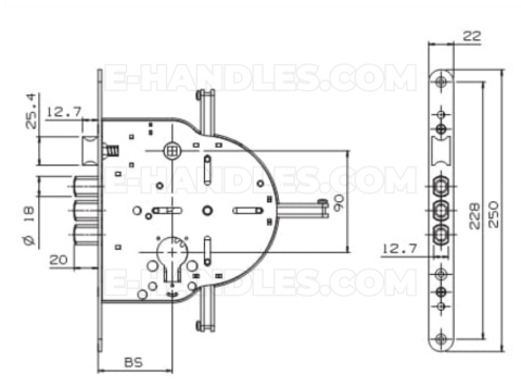 Zamek do drzwi RB 603 lewy 90/65