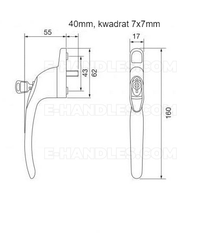 Klamka okienna z kluczykiem Titon Universal MSC - chrom satyn, do okien z drewna, PVC-U i aluminium