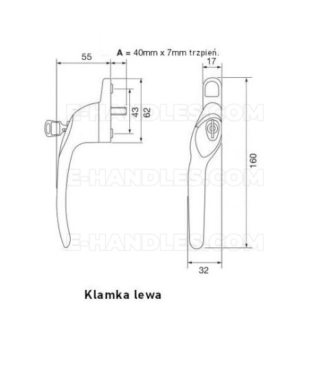 Klamka okienna Lewa z kluczykiem Titon MSC - chrom satyn, do okien z drewna, PVC-U i aluminium