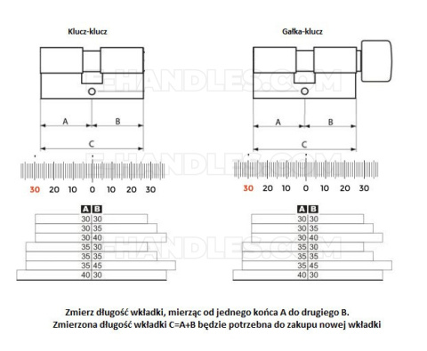 Wkładka drzwiowa z gałką ABUS X12, 100 (30x70G) gałka-klucz, niklowana