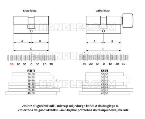 Wkładka drzwiowa ABUS X12R, 100 (30x70) klucz-klucz, niklowana