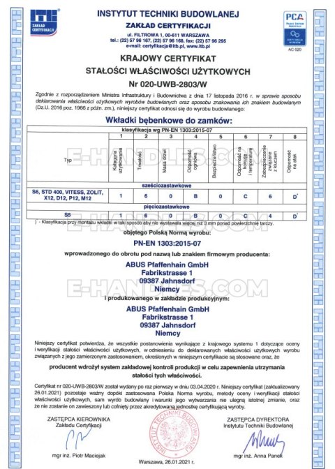 ABUS X12R, 90 (30x60) klucz-klucz, wkładka drzwiowa