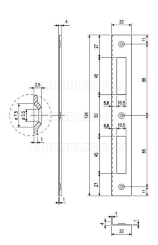 Zaczep AGB PATENT F 22mm x 194mm, chrom matowy B005900334