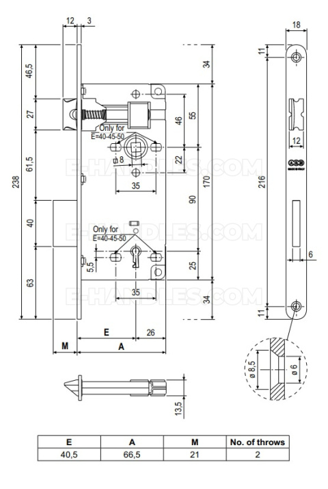 Zamek AGB PATENT GRANDE na klucz 90/40 niklowany, wymiary czoła18x238mm B005974006