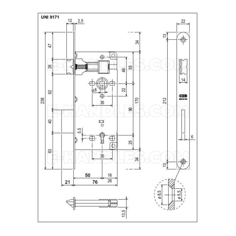 Замок дверний AGB PATENT GRANDE під циліндр 90/50 нікель B005915006