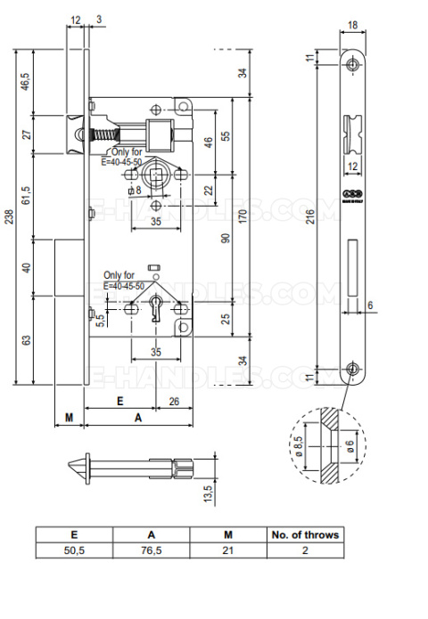 Zamek AGB PATENT GRANDE na klucz 90/50 niklowany, wymiary czoła18x238mm B005975006