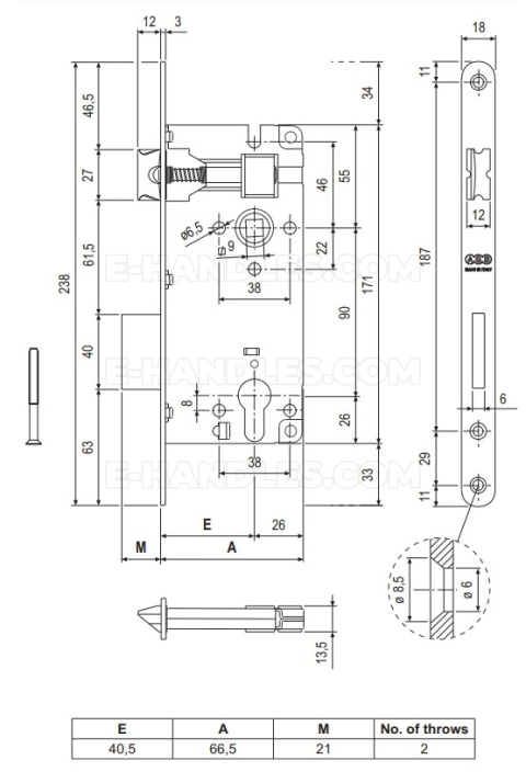 Zamek AGB PATENT GRANDE na wkładkę 90/40 niklowany z dźwignią t.9, wymiary czoła 18x238mm B025974006