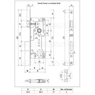 Замок дверний AGB PATENT GRANDE під циліндр 90/50 під квадрат 9мм mosiądzowany F18 B005975034