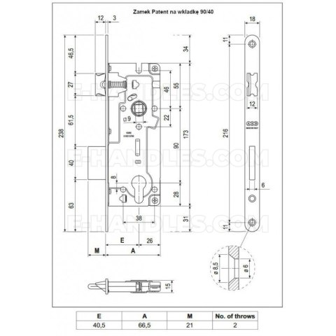 Zamek AGB PATENT GRANDE na wkładkę 90/40 z dźwignią t.9 mosiądzowany F18 B010105003