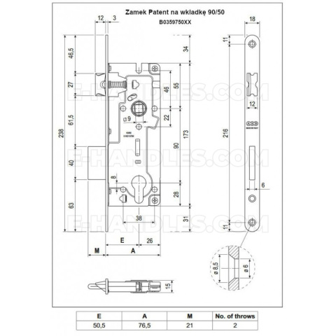 Замок дверний AGB PATENT GRANDE під циліндр 90/50 під квадрат 9мм хром матовий B035975034