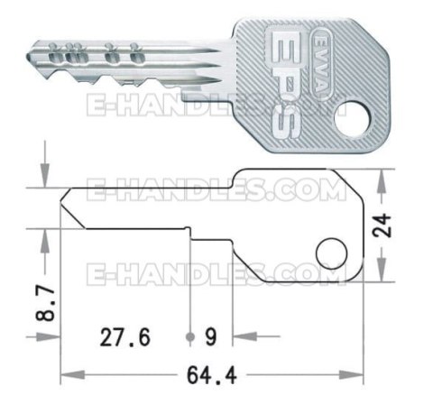 Wkładka drzwiowa EVVA EPS, 102 (46x55) klucz-klucz, matowy chrom