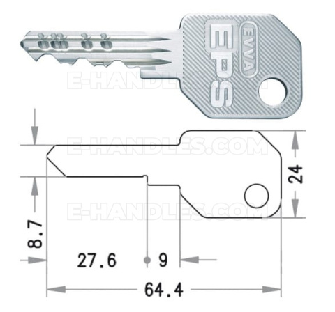 Дверний циліндр EVVA EPS , 62 (31x31) ключ-ключ, нікель