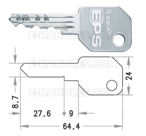 Дверний циліндр EVVA EPS , 62 (27x36) ключ-ключ, нікель