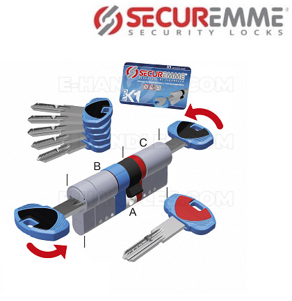 Wkładka drzwiowa Securemme K1 EVO, 107 (46x61) klucz-klucz, matowy chrom