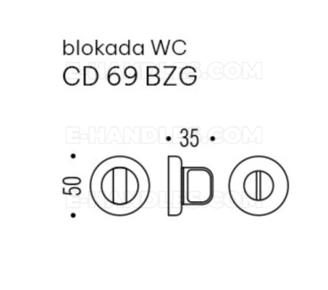 Blokada WC CD69 Colombo Design OA - mosiądz antyczny, trzpień 6x6mm