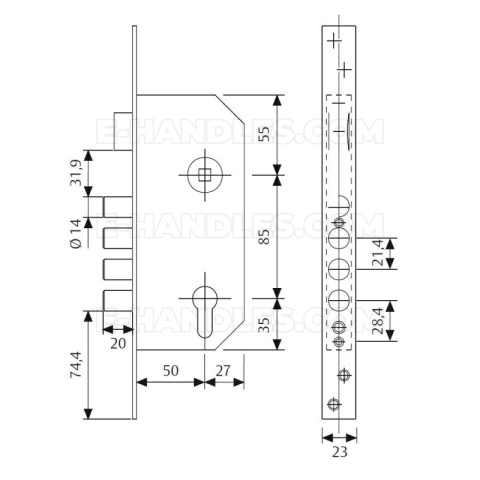 Zestaw TESA R200B566N Zamek 85/50, wkładka 30x30, rozeta PZ, niklowany