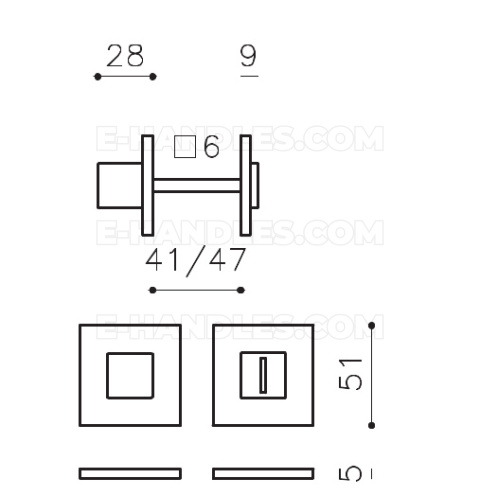 Rozeta WC CUBO Low OLIVARI CR chrom, trzpień 6x6mm