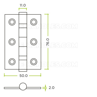 Zawias drzwiowy ZHSS232, 76x50x2mm - stal nierdzewna, szczotkowany