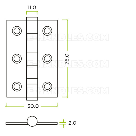 Zawias drzwiowy ZHSS232, 76x50x2mm - іnox szczotkowany