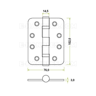 Zawias drzwiowy ZHSS243R, 102x76x3mm - stal nierdzewna, satyna