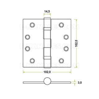 Завіс дверний ZHSS244, 102x102x3mm - золото PVD