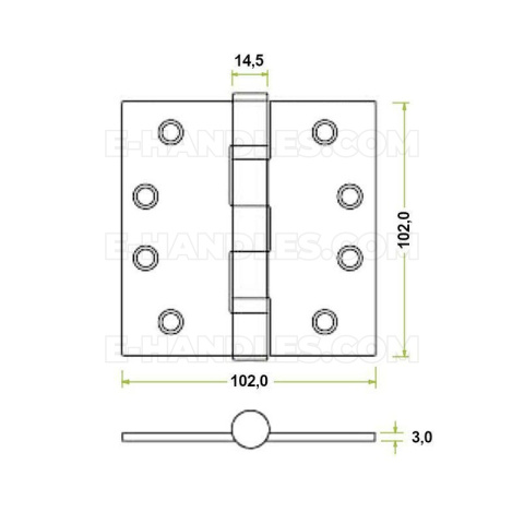 Zawias drzwiowy ZHSS244, 102x102x3mm - stal nierdzewna, złoty PVD