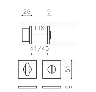 Накладка WC LINK Q Low OLIVARI CO chrom - satyna, trzpień 6x6mm