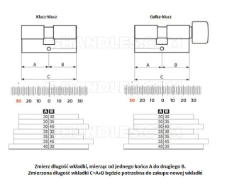 Wkładka 31x70mm klucz-klucz, satyna nikiel