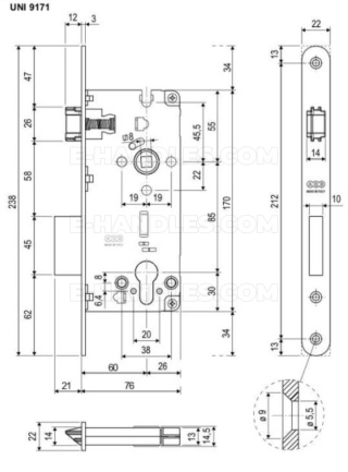 Zamek na wkładkę AGB SICUREZZA 2.0, 85/60 chrom mat, wymiary czoła 22x238, B808516034