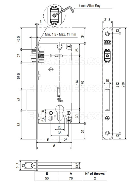 Замок з роликом AGB SICUREZZA циліндровий 50 хром матовий, планка 21,8x238mm B208515034