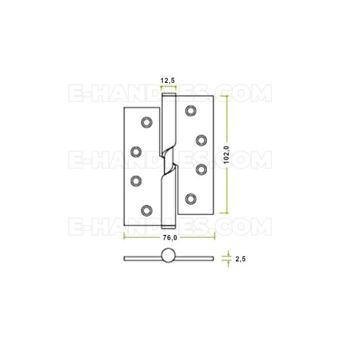 Zawias samozamykający ZHRBL243, 102x76x3mm - stal nierdzewna, drzwi prawe