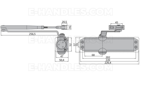 Samozamykacz ASSA ABLOY DC120 EN 2-4 do 80 kg + ramię standard , srebrny