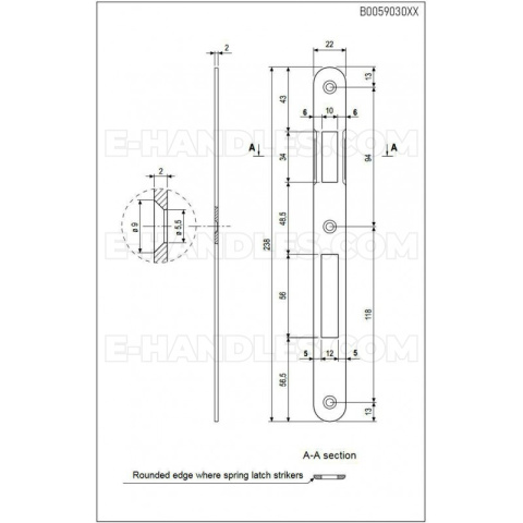 Zaczep AGB do zamka PATENT GRANDE i SICURREZA F 22mm x 238mm, niklowany B005903006