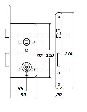 Zamek 92/35/20 zapadkowy 8601-20-35 do profili metalowych na wkładkę, REYNAERS/Sobinco