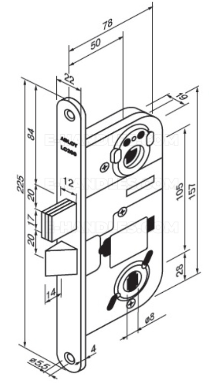 Zamek ABLOY LC200 prawy, BS 50mm, (odpowiednik Boda 4565,4865)