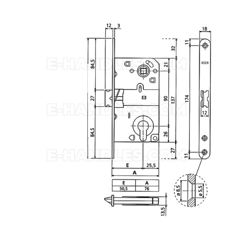 Zamek AGB MEDIANA na wkładkę 90/50 chrom matowy F18 B010405034