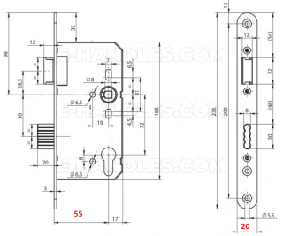 Zamek ASSA ABLOY N1050 55/72/20 mm, uniwersalny