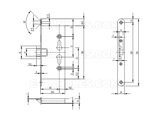 Zamek CAM 1197 uniwersalny 1739, BS65мм 72мм