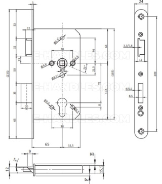 Zamek lewy ISEO DINFIR3 2D11116524.4 BS65мм 72мм FIRE przeciwpożarowy