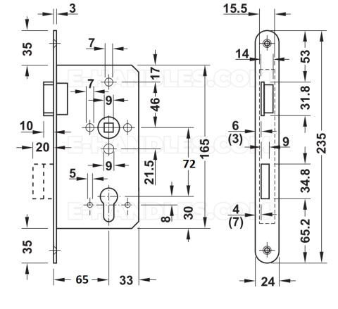 Zamek prawy HAFELE BMH 1000 65/72/24 mm