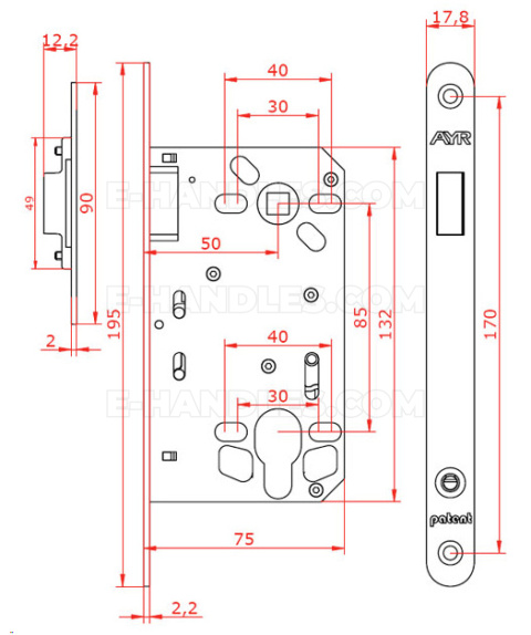 Zamek AYR 825 magnetyczny na wkładkę 85/50 mat/niklowany