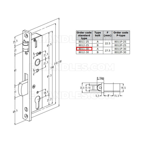 Zamek rolkowy 30/22 zapadkowy 8011-30 do profili metalowych na wkładkę, REYNAERS/Sobinco