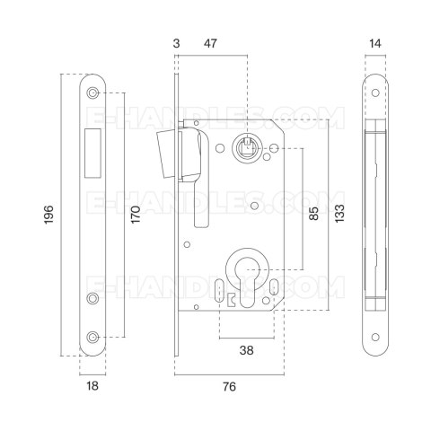 Zamek magnetyczny 2868x50 LG PVD - złoty polerowany PVD 85 PZ