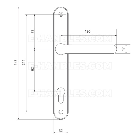 Klamka Balmoral Sprung Inline 92mm/wkładka satyn, 243x32x10,5, ERA PRODUCTS