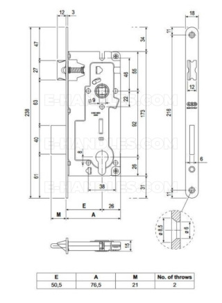 Zamek AGB PATENT GRANDE na wkładkę 92/50 niklowany z dźwignią t.9, wymiary czoła 18x238mm B055975006