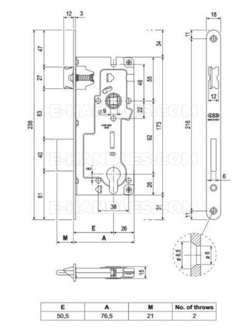 Замок дверний AGB PATENT GRANDE під циліндр 92/50 під квадрат 9мм нікель B055975006