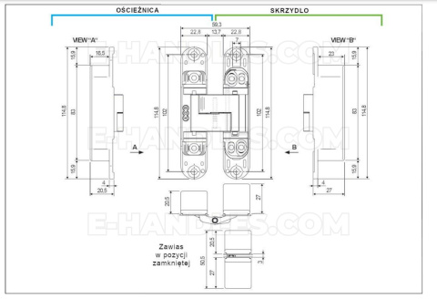 Zawias AGB ECLIPSE 3.0 czarny E302000293 + Osłonki zawiasu 4szt E302001293