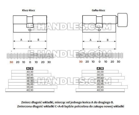 Wkładka EVVA 4KS, 92 (36x56G) klucz-gałka, z zabierakiem ze sprzęgłem, z gałką KKN, nikiel