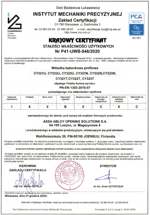 Wkładka Abloy 72 cr 31X41G, CY323 Protec2 klucz-gałka, 3 klucze Wkładka Abloy 72 cr 31X41G, CY323 Protec2 klucz-gałka, 3 klucze